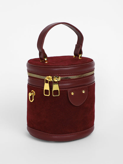The Velvet Bucket Bag - Wine Red