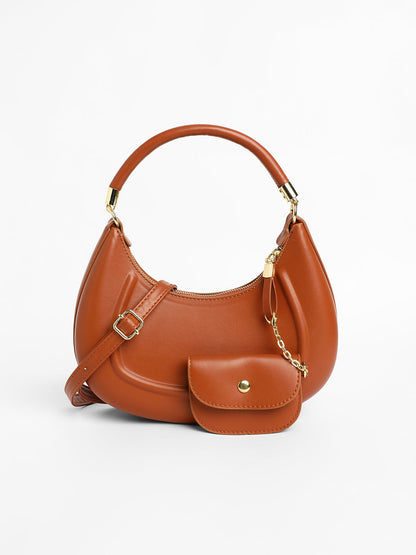 The Curve Hand Bag With Pouch - Chocolate Brown