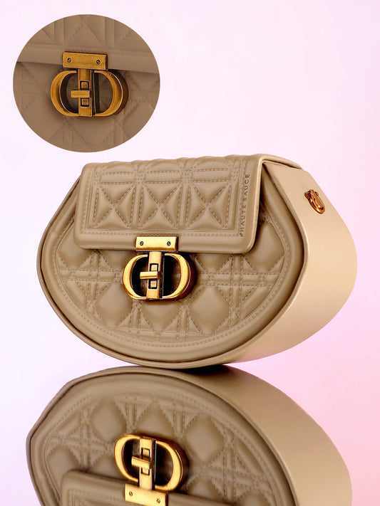 The Quilted Curve Sling Bag - Camel Brown