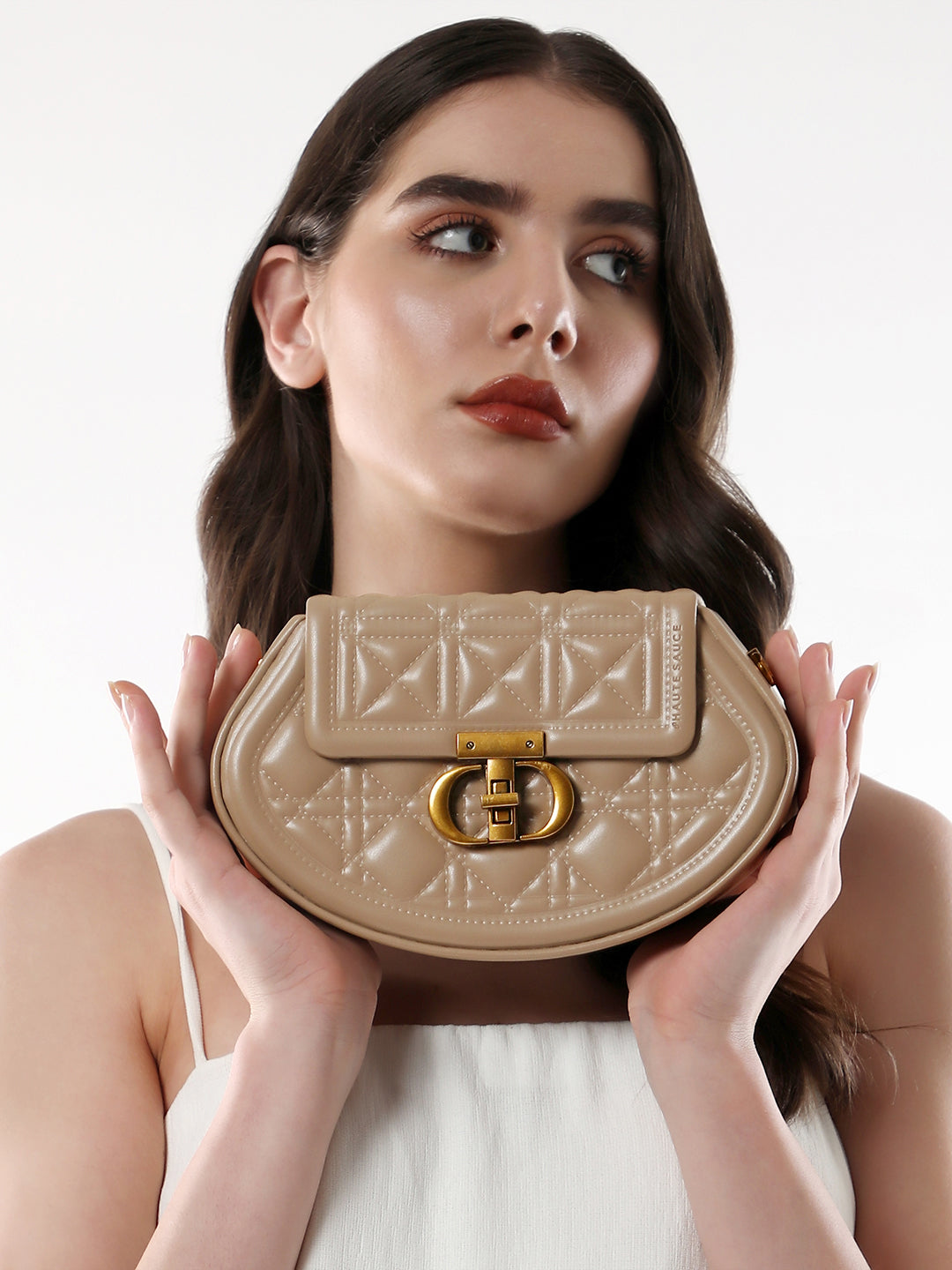 The Quilted Curve Sling Bag - Camel Brown