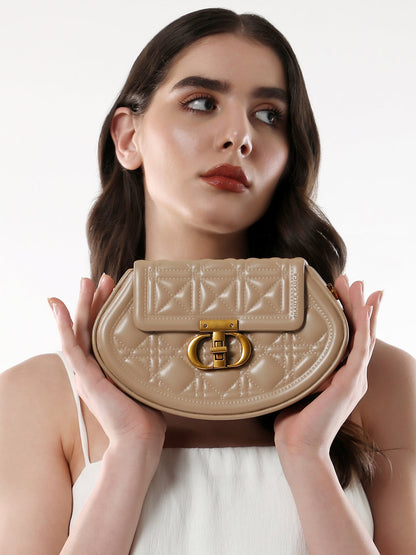 The Quilted Curve Sling Bag - Camel Brown