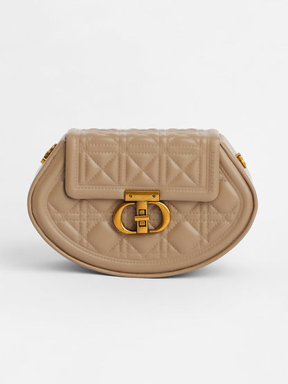 The Quilted Curve Sling Bag - Camel Brown