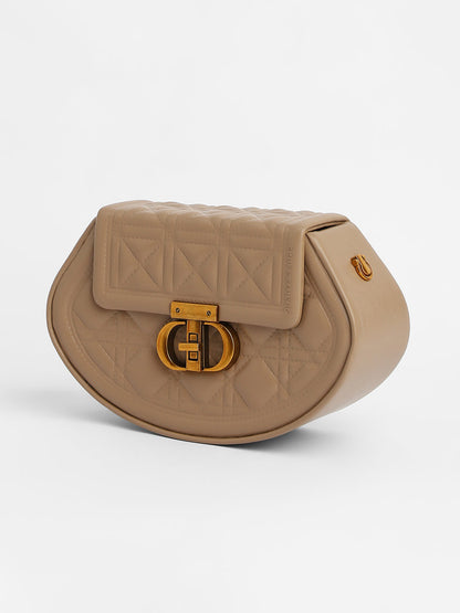 The Quilted Curve Sling Bag - Camel Brown
