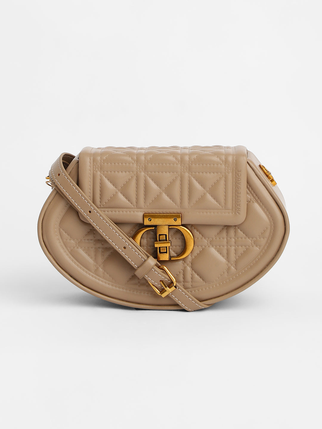 The Quilted Curve Sling Bag - Camel Brown