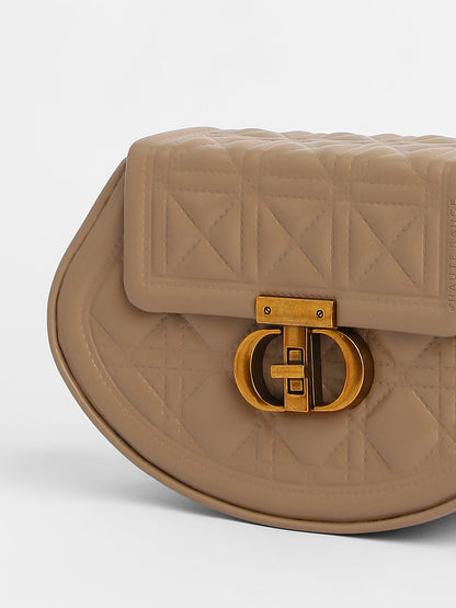 The Quilted Curve Sling Bag - Camel Brown