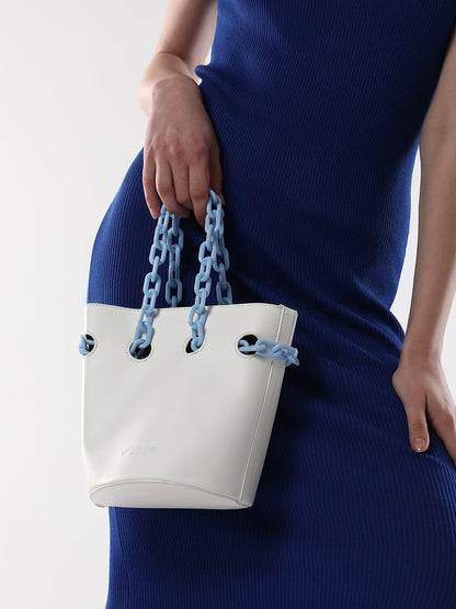 The Block-A-Chain Bucket Bag - Daisy White