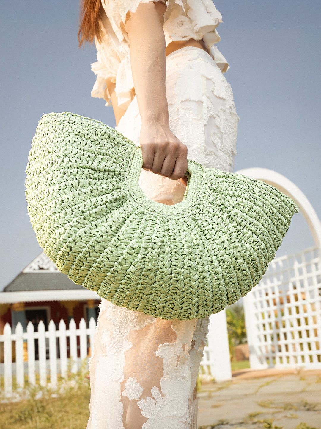 The Sol-Straw Hand Bag - Mint Green