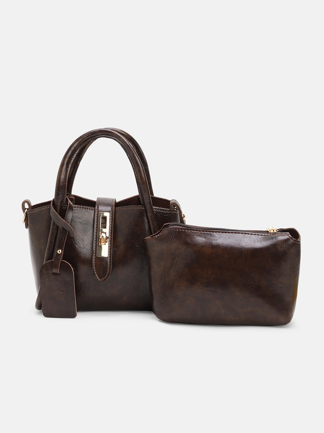 The Galleria Hand Bag With Pouch - Coffee Brown
