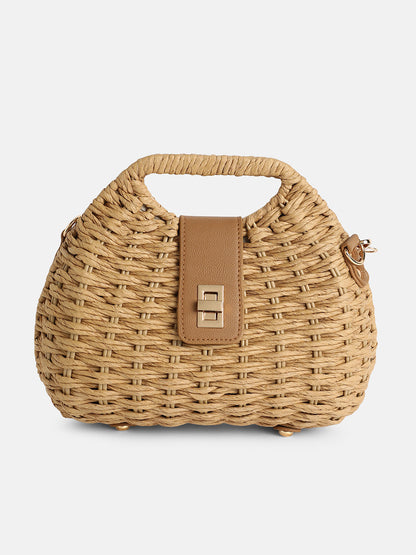 The Straw-Curve Hand Bag - Tan Brown
