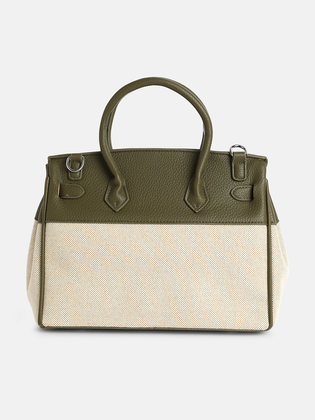 The Panel-Overlap Satchel Bag - Off-White:Olive Green