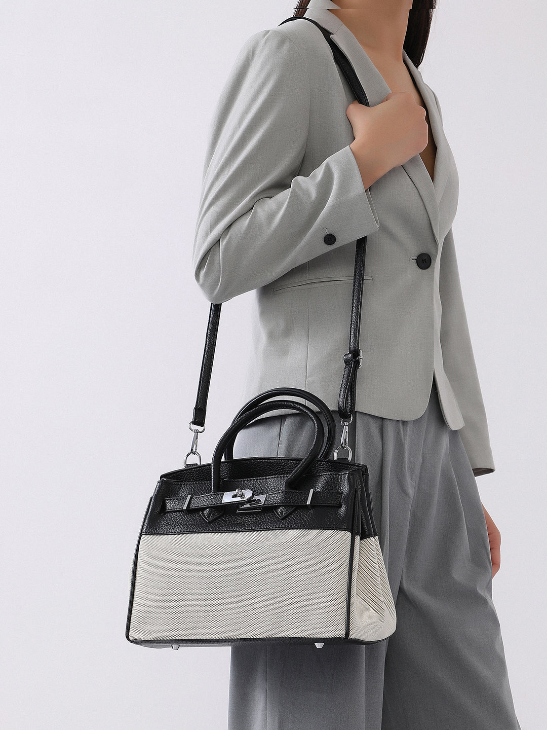 The Panel-Overlap Satchel Bag - Off-White & Obsidian Black