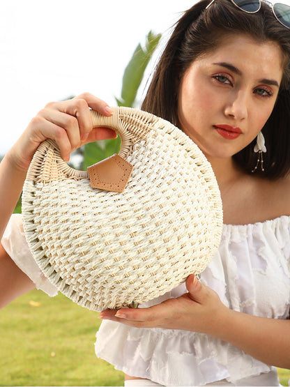 The The Straw-Orb Hand Bag Hand Bag - Off-White