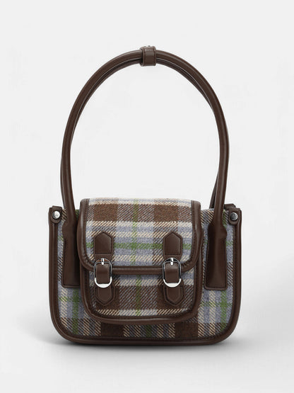 The Tartan Shoulder Bag - Chocolate Brown & Cornflower Blue
