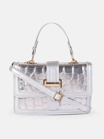 The Gator-Buckle Hand Bag - Metallic Silver