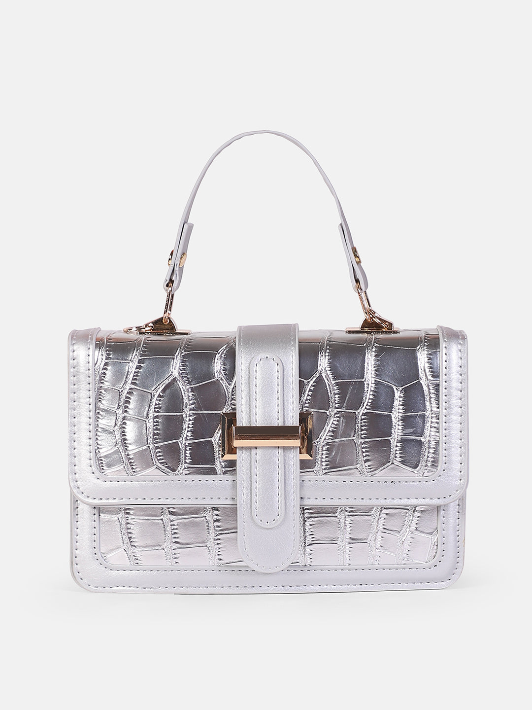 The Gator-Buckle Hand Bag - Metallic Silver