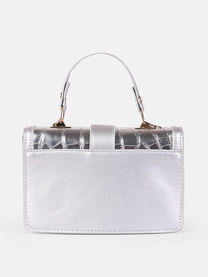 The Gator-Buckle Hand Bag - Metallic Silver