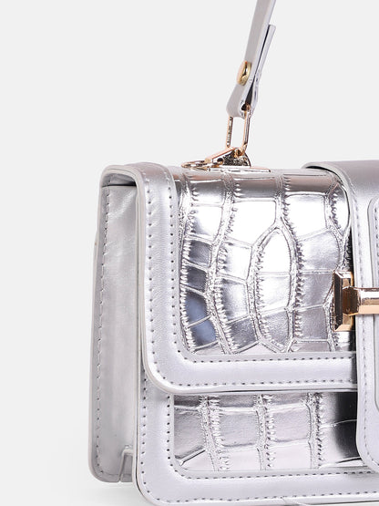 The Gator-Buckle Hand Bag - Metallic Silver