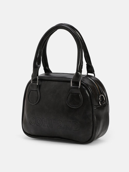 The Square-Bowling Hand Bag - Onyx Black