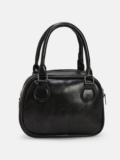 The Square-Bowling Hand Bag - Onyx Black