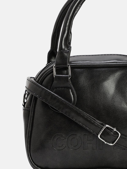 The Square-Bowling Hand Bag - Onyx Black