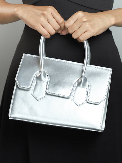 The Structural-Flap Hand Bag - Metallic Silver