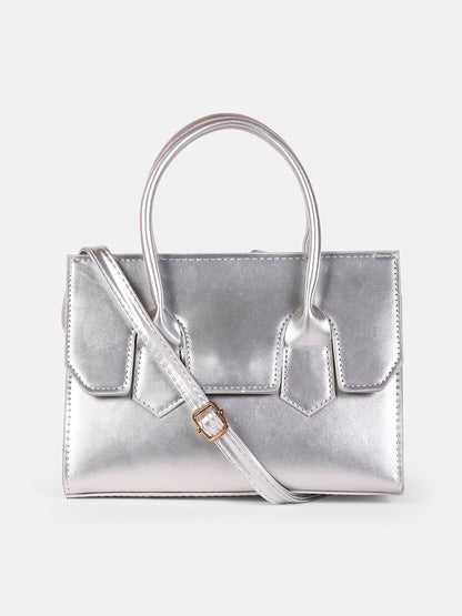 The Structural-Flap Hand Bag - Metallic Silver