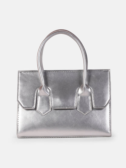 The Structural-Flap Hand Bag - Metallic Silver