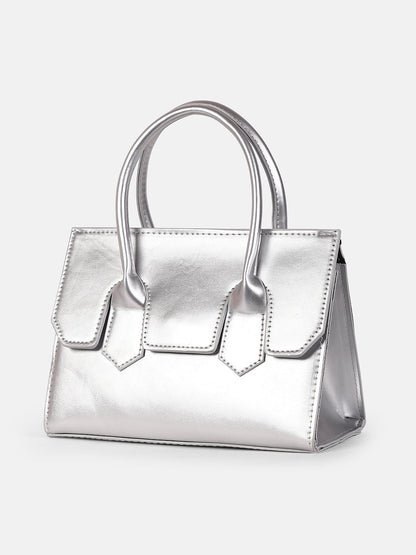 The Structural-Flap Hand Bag - Metallic Silver