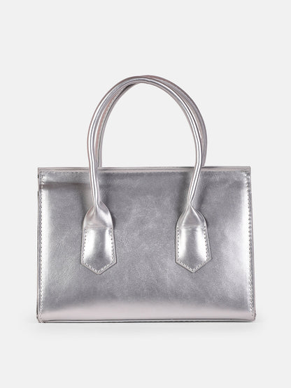 The Structural-Flap Hand Bag - Metallic Silver