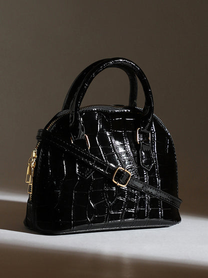 The Curve-Bowling Hand Bag - Onyx Black