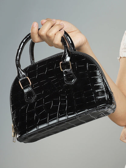 The Curve-Bowling Hand Bag - Onyx Black