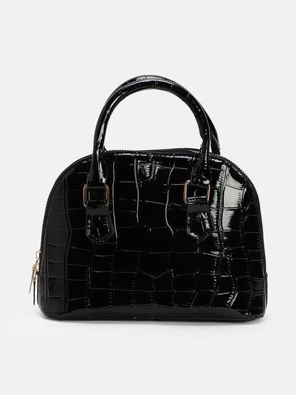 The Curve-Bowling Hand Bag - Onyx Black