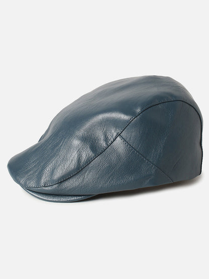 Blue Solid Vegan Leather Driver Cap