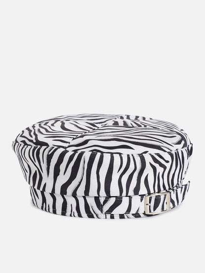Black & White Zebra Textured Beret Hat