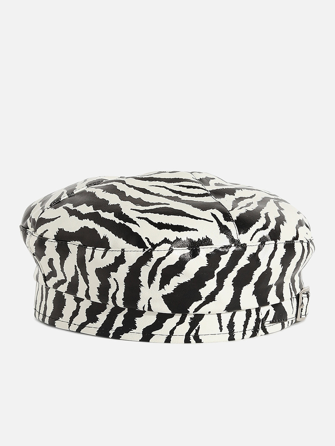 Black & White Textured Vegan Leather Beret Hat