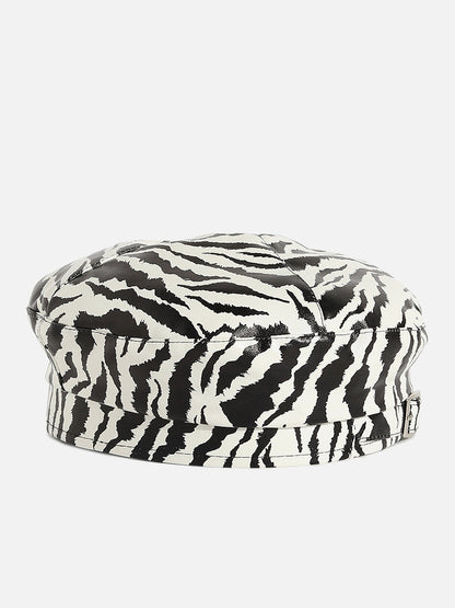 Black & White Textured Vegan Leather Beret Hat