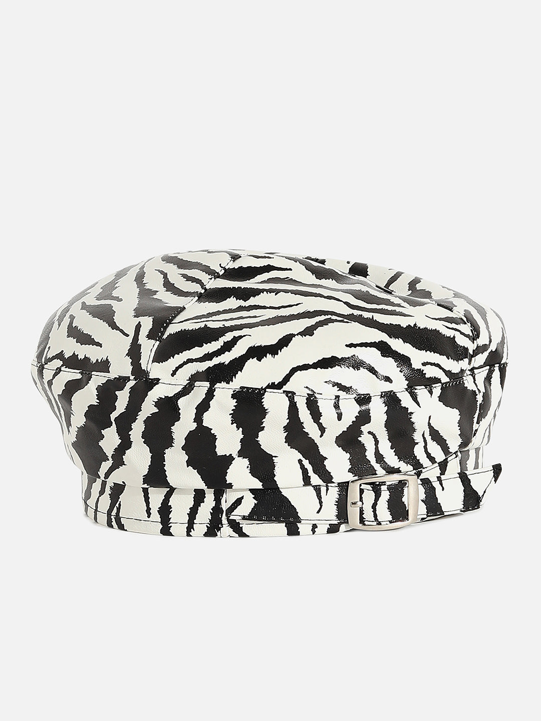 Black & White Textured Vegan Leather Beret Hat