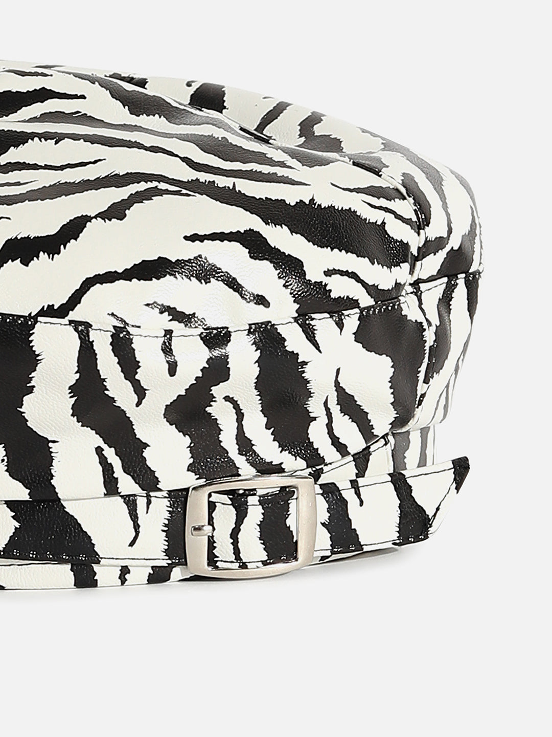 Black & White Textured Vegan Leather Beret Hat