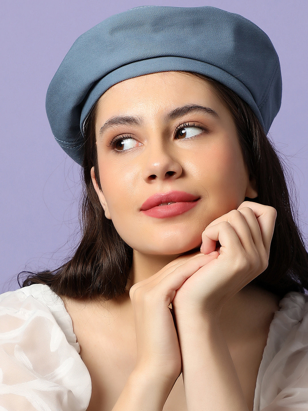 Light Blue Solid Beret Hat