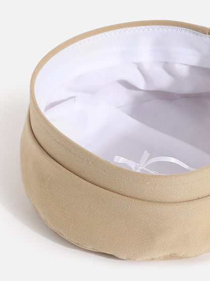 BEIGE SOLID BERET HAT WITH BUCKLE DETAIL