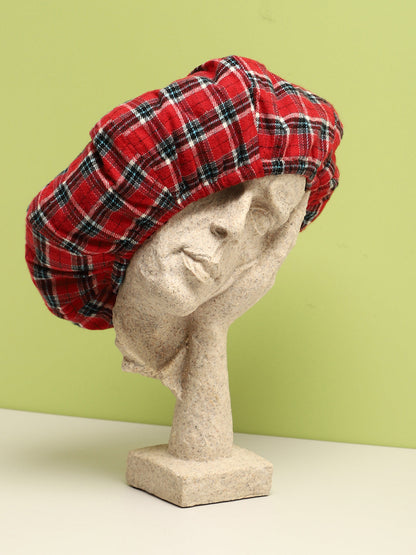 Red Scottish Checked Textured Bakerboy Hat