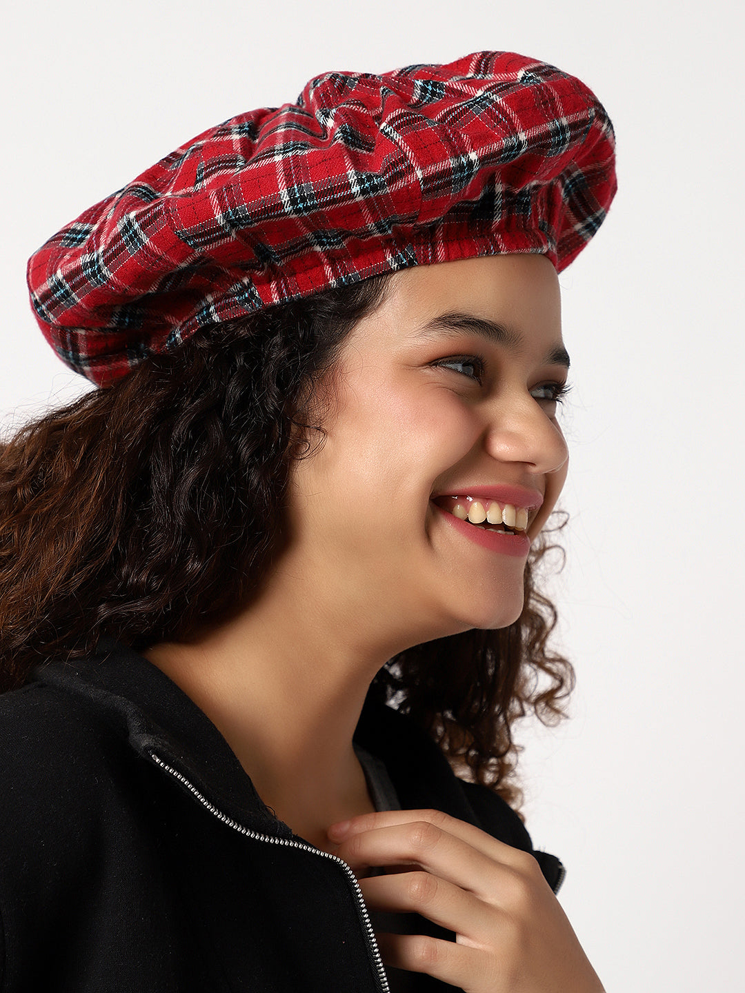 Red Scottish Checked Textured Bakerboy Hat