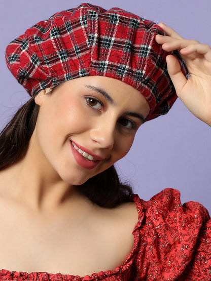 Red Scottish Checked Textured Bakerboy Hat