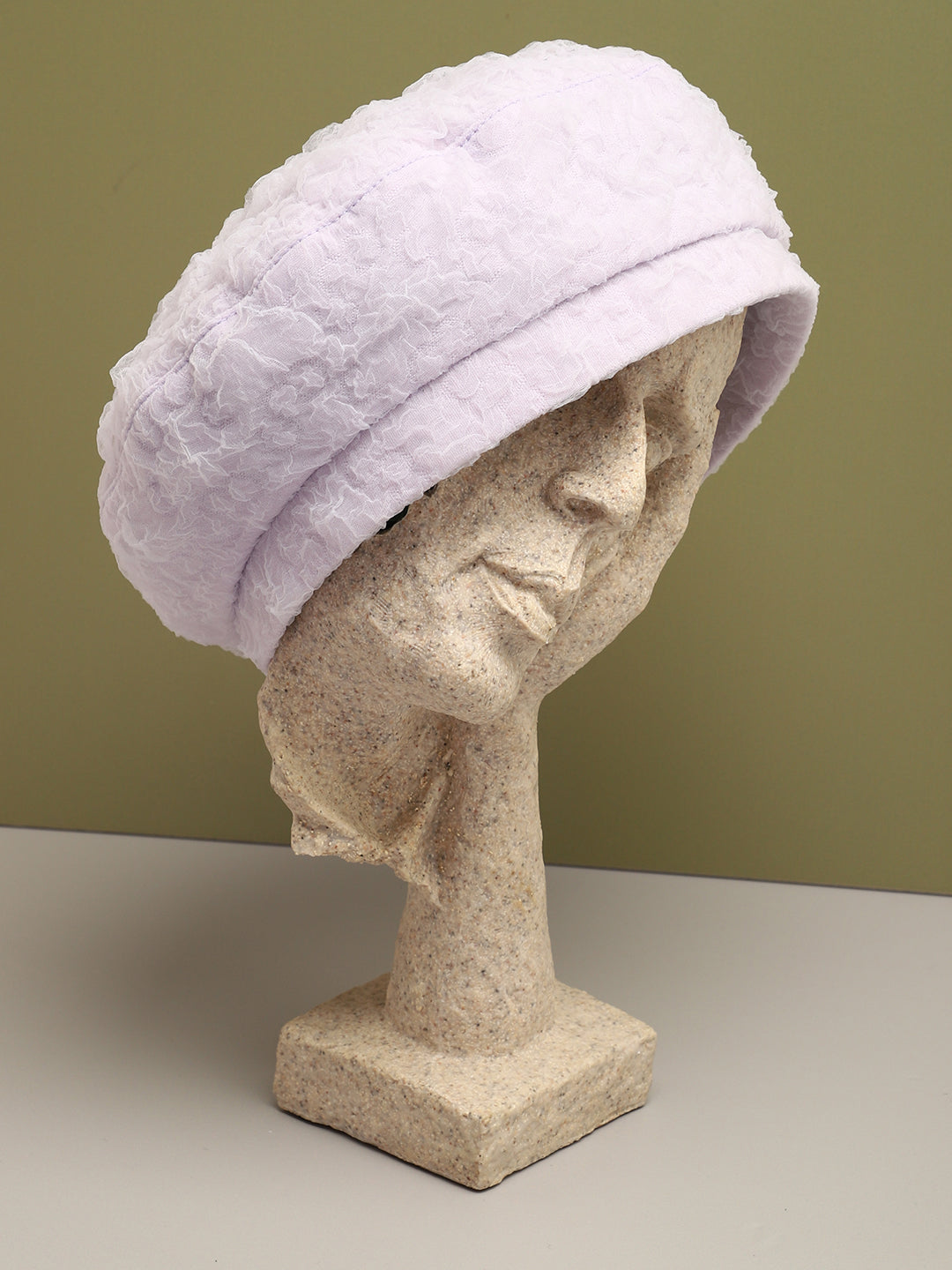 White Textured Beret Hat