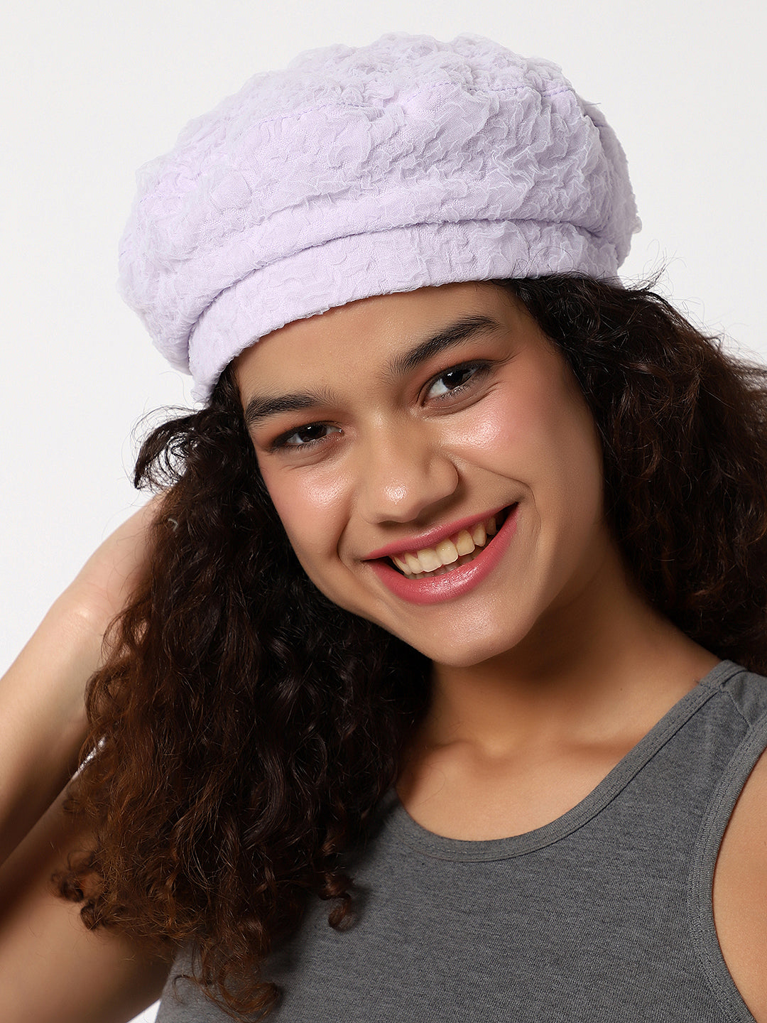 White Textured Beret Hat