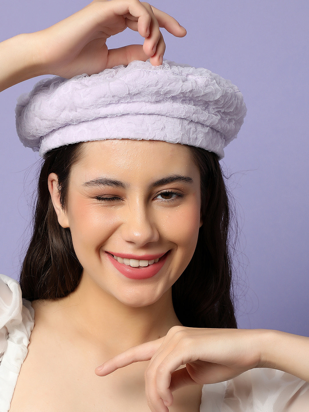 White Textured Beret Hat