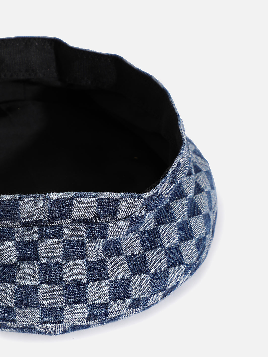 Blue Denim Check Textured Beret Hat