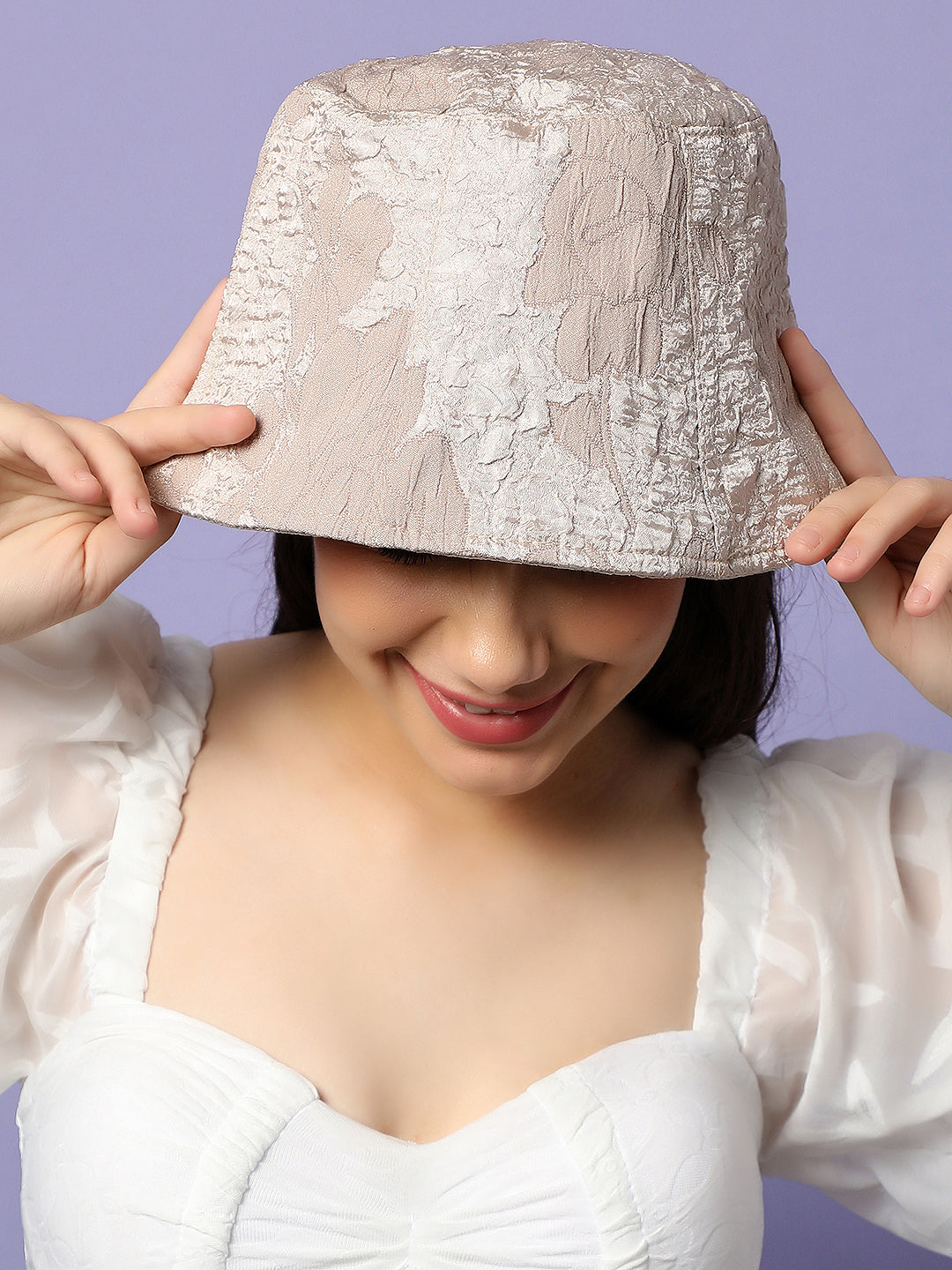 Beige Textured Bucket Hat