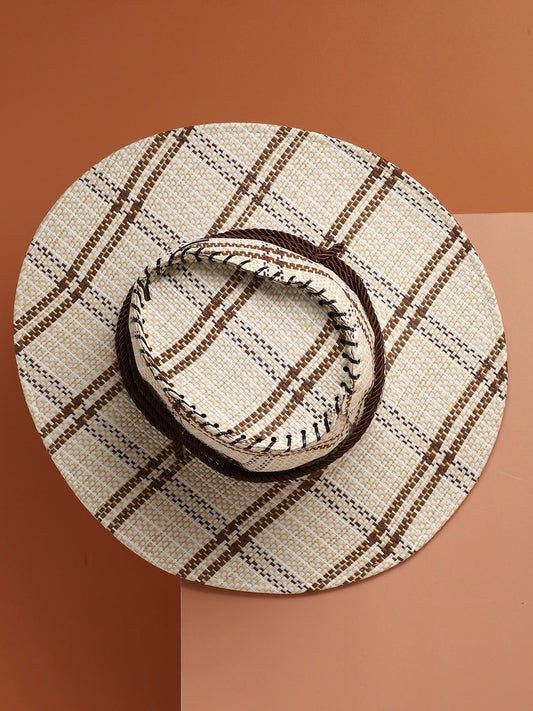 White & Beige Textured Cowboy Hat