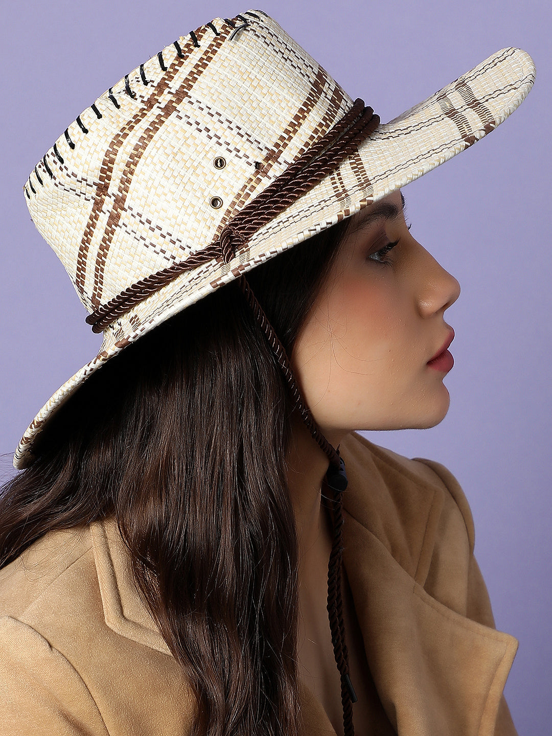 White & Beige Textured Cowboy Hat